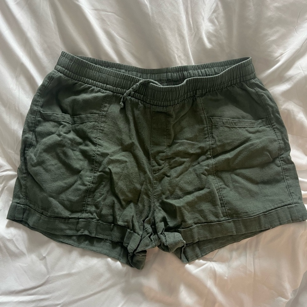 Women's Olive Green Casual Linen Shorts